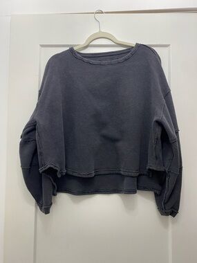 We The Free Washed Charcoal Cropped Waffle Pullover
